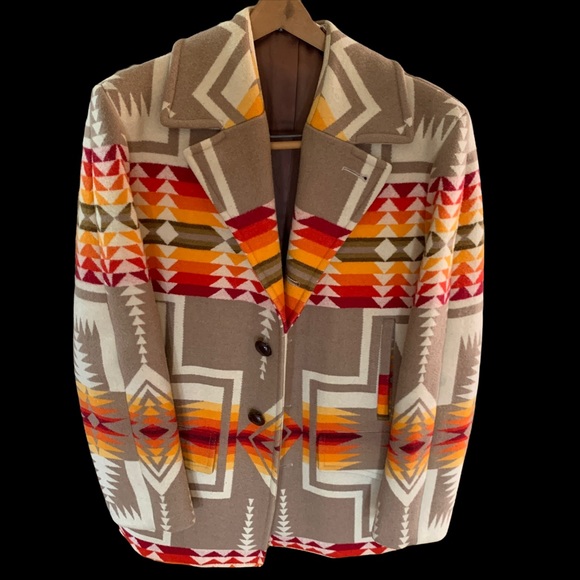 Pendleton Other - Vtg Pendleton High Grade Western Wear Tan Indian Aztec Wool Jacket Coat Sz 44